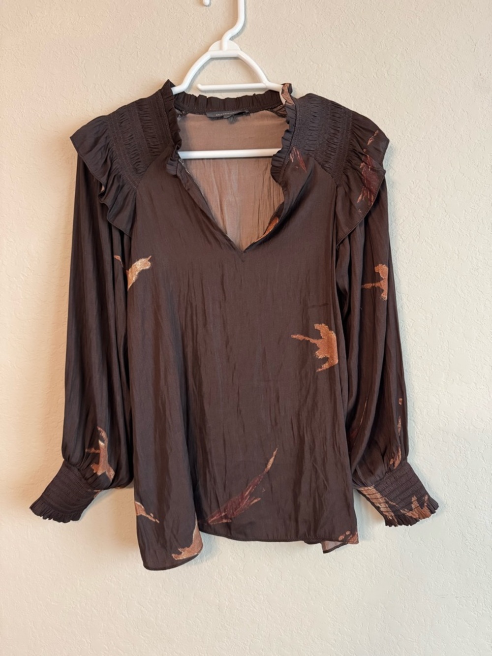 Grade & Gather Brown Silky Long Sleeve Blouse